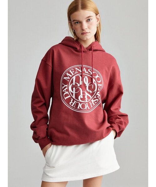 MENASOO(ミナス)の「UNISEX CIRCLE LOGO HOODIE_RED(パーカー・レディース・レッド・1/2)」の6枚目の写真