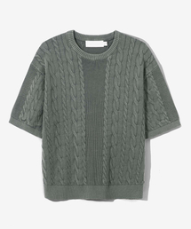 ウォッシングラウンドフィッシャーマンケーブルハーフニット[GRAY]_SEKT023GRAY
