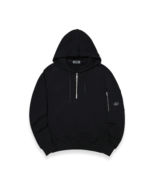 R-0020 COMBAT HALF ZIP-HOODIE(BLACK)