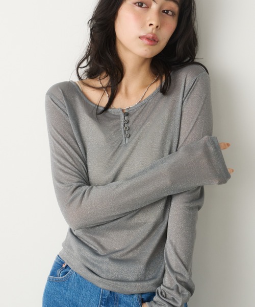 Unitage(ユニテージ)の「シアーラメヘンリーPO(Tシャツ/カットソー・レディース・ホワイト/グレー・FREE)」の15枚目の写真