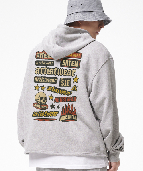ARTISTWEAR（アーティストウェア）の「[ATW] スティッカーバムイージーフード（パーカー・レディース・グレー/ブラック・MEDIUM/LARGE/X-LARGE/XX-LARGE）」の5枚目の写真