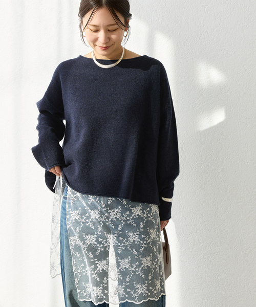 JOURNAL STANDARD（ジャーナルスタンダード）の「MUSIC クルーネックプルオーバー（ニット/セーター・レディース・ブラウン/アーミー/ネイビー/ブルー・FREE）」の3枚目の写真