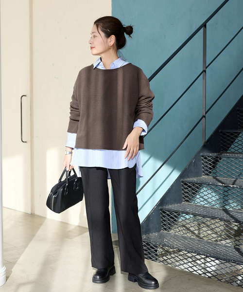 JOURNAL STANDARD（ジャーナルスタンダード）の「MUSIC クルーネックプルオーバー（ニット/セーター・レディース・ブラウン/アーミー/ネイビー/ブルー・FREE）」の5枚目の写真