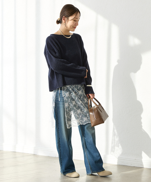 JOURNAL STANDARD（ジャーナルスタンダード）の「MUSIC クルーネックプルオーバー（ニット/セーター・レディース・ブラウン/アーミー/ネイビー/ブルー・FREE）」の7枚目の写真