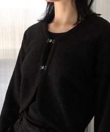 Wool Blend Boucle Hook Cardigan Black
