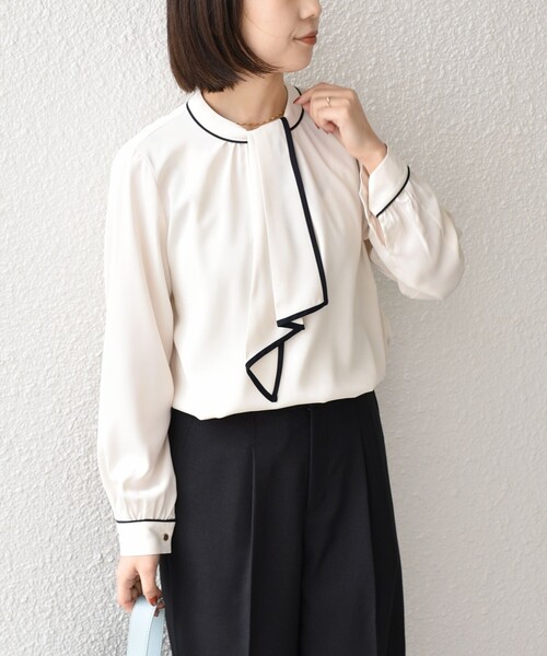 SHIPS Colors:〈手洗い可能〉バイカラー トリム ボウタイ ブラウス