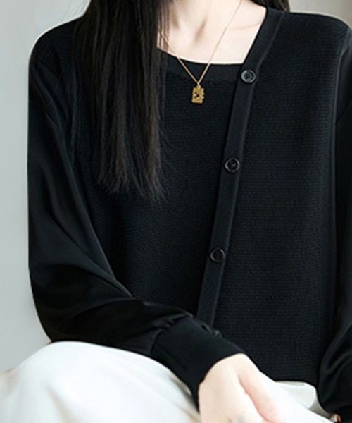 ONEP STAR（ワンピスター）の「異素材切替ニット（ニット/セーター・レディース・ネイビー/ワインレッド/ダークブラウン/ブラック/ピンク・FREE）」の14枚目の写真