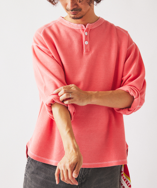 JOURNAL STANDARD relume（ジャーナルスタンダード　レリューム）の「製品染め バックピケ ヘンリーネック 7分袖 Tシャツ（Tシャツ/カットソー・メンズ・ナチュラル/グリーン系その他/ピンク系その他・LARGE/MEDIUM）」の20枚目の写真