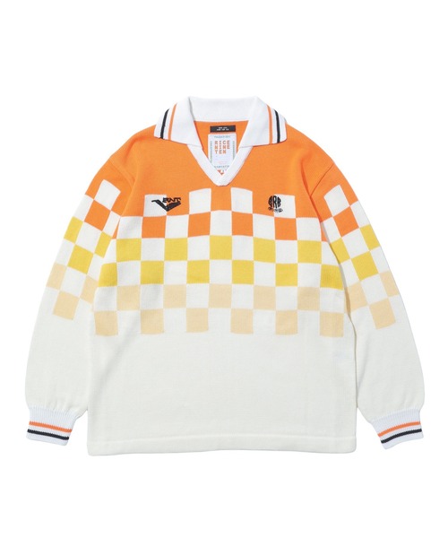RICE NINE TEN(ライスナインテン)の「RICE NINE TEN KNITTING CHECKRD SOCCER JERSEY KN-CH-SOC(ニット/セーター・メンズ・ライトグリーン/ネイビー/オフホワイト・2)」の1枚目の写真