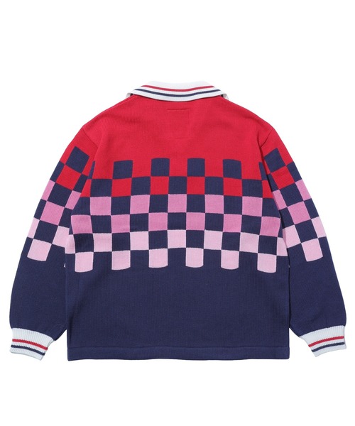 RICE NINE TEN(ライスナインテン)の「RICE NINE TEN KNITTING CHECKRD SOCCER JERSEY KN-CH-SOC(ニット/セーター・メンズ・ライトグリーン/ネイビー/オフホワイト・2)」の9枚目の写真
