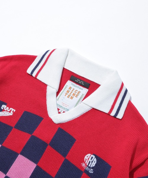 RICE NINE TEN(ライスナインテン)の「RICE NINE TEN KNITTING CHECKRD SOCCER JERSEY KN-CH-SOC(ニット/セーター・メンズ・ライトグリーン/ネイビー/オフホワイト・2)」の8枚目の写真