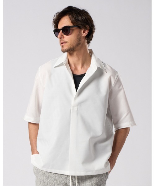 wjk（ダヴルジェイケイ）の「skipper shirt H/S（シャツ/ブラウス・メンズ・ブラック/ホワイト/ブラック×ホワイト/ネイビー・SMALL/MEDIUM/LARGE/X-LARGE）」の5枚目の写真