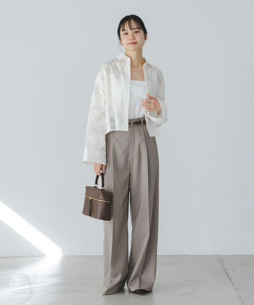 Noble（ノーブル）の「フラワージャガードショートシャツ（シャツ/ブラウス・レディース・ホワイト/サックスブルー・FREE）」の6枚目の写真