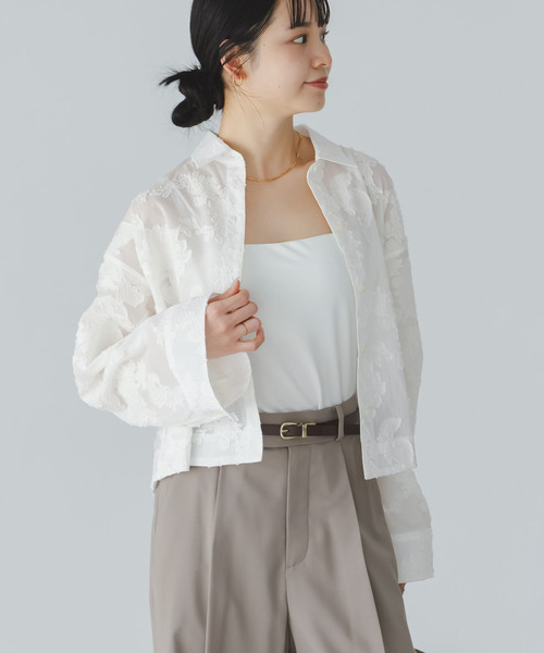 Noble（ノーブル）の「フラワージャガードショートシャツ（シャツ/ブラウス・レディース・ホワイト/サックスブルー・FREE）」の8枚目の写真