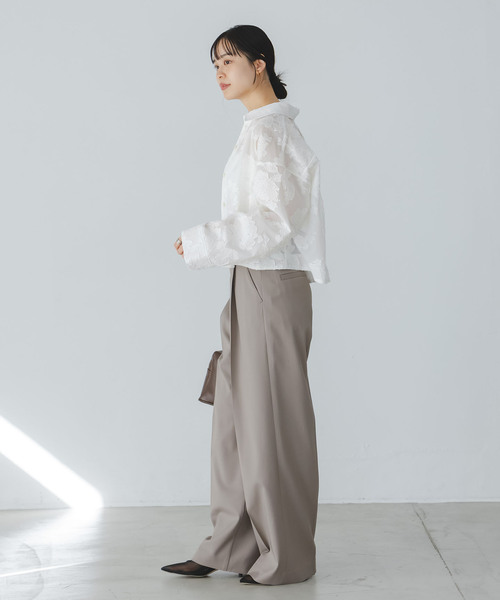 Noble（ノーブル）の「フラワージャガードショートシャツ（シャツ/ブラウス・レディース・ホワイト/サックスブルー・FREE）」の12枚目の写真