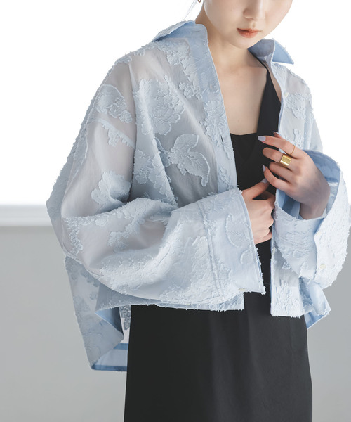 Noble（ノーブル）の「フラワージャガードショートシャツ（シャツ/ブラウス・レディース・ホワイト/サックスブルー・FREE）」の15枚目の写真