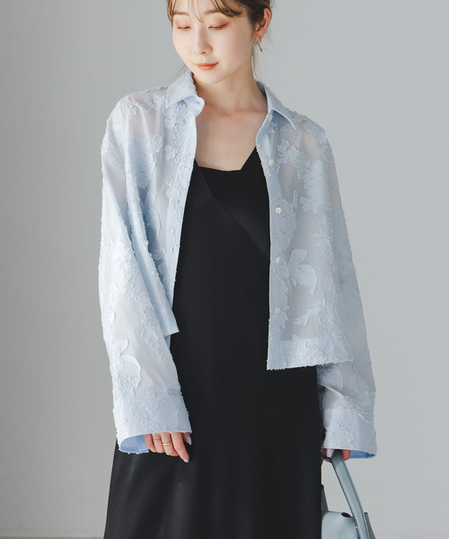 Noble（ノーブル）の「フラワージャガードショートシャツ（シャツ/ブラウス・レディース・ホワイト/サックスブルー・FREE）」の19枚目の写真