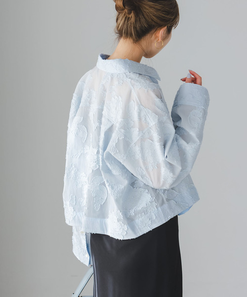 Noble（ノーブル）の「フラワージャガードショートシャツ（シャツ/ブラウス・レディース・ホワイト/サックスブルー・FREE）」の21枚目の写真