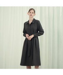 Pintuck Detail Belted Shirt Dress _Khaki