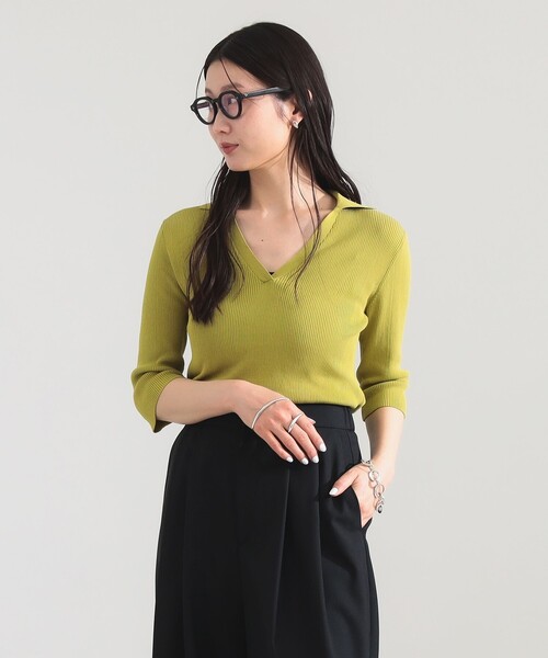 Demi-Luxe BEAMS(デミルクス ビームス)の「【7/31値下げ】16ゲージ コットン スキッパー ニット(ニット/セーター・レディース・グリーン系その他3/ブラック・ONE SIZE)」の2枚目の写真