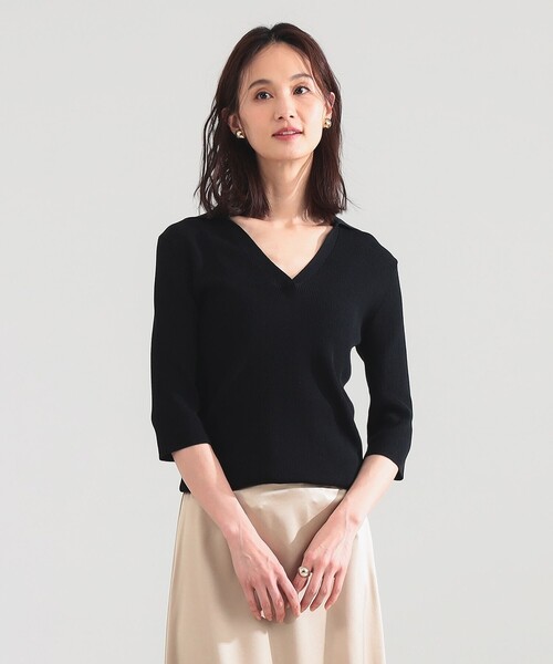 Demi-Luxe BEAMS(デミルクス ビームス)の「【7/31値下げ】16ゲージ コットン スキッパー ニット(ニット/セーター・レディース・グリーン系その他3/ブラック・ONE SIZE)」の1枚目の写真