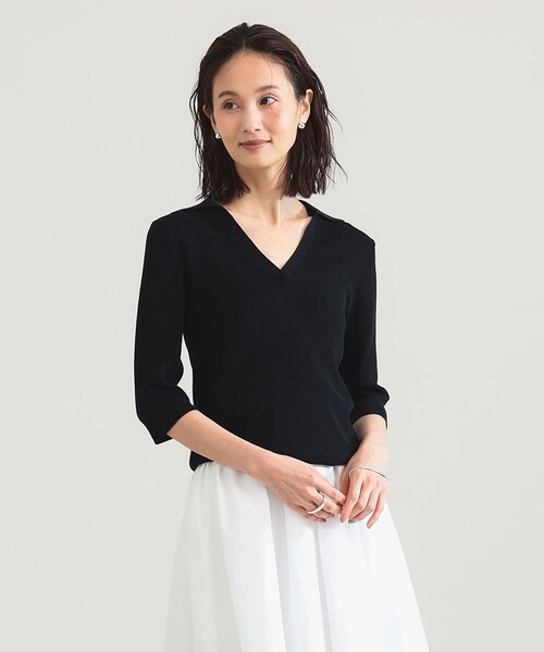 Demi-Luxe BEAMS(デミルクス ビームス)の「【7/31値下げ】16ゲージ コットン スキッパー ニット(ニット/セーター・レディース・グリーン系その他3/ブラック・ONE SIZE)」の6枚目の写真