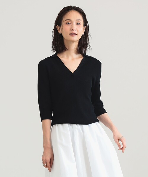 Demi-Luxe BEAMS(デミルクス ビームス)の「【7/31値下げ】16ゲージ コットン スキッパー ニット(ニット/セーター・レディース・グリーン系その他3/ブラック・ONE SIZE)」の12枚目の写真