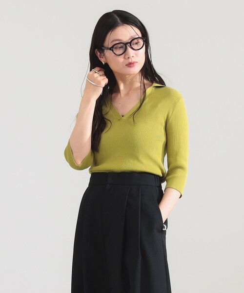 Demi-Luxe BEAMS(デミルクス ビームス)の「【7/31値下げ】16ゲージ コットン スキッパー ニット(ニット/セーター・レディース・グリーン系その他3/ブラック・ONE SIZE)」の18枚目の写真