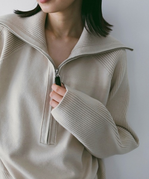 anuke（アンヌーク）の「Zip Rib Knit（ニット/セーター・レディース・アイボリー/グレー・FREE）」の3枚目の写真