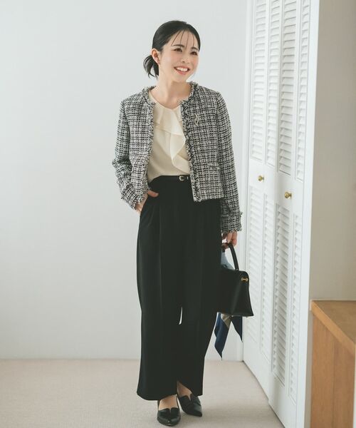 COHINA(コヒナ)の「ミックスツイードジャケット 【低身長・小柄女性】(ノーカラージャケット・レディース・ホワイト/ネイビー/ブラック・S/XS)」の6枚目の写真