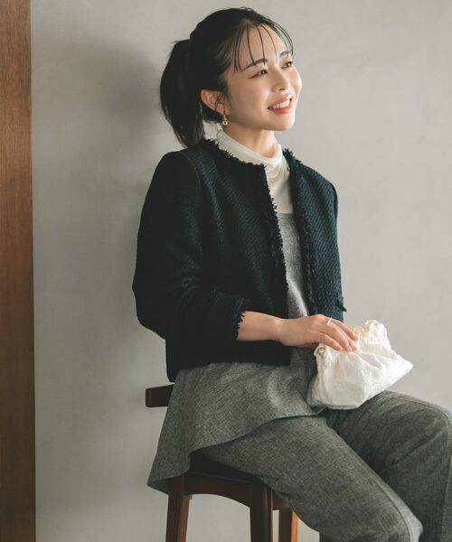 COHINA(コヒナ)の「ミックスツイードジャケット 【低身長・小柄女性】(ノーカラージャケット・レディース・ホワイト/ネイビー/ブラック・S/XS)」の12枚目の写真
