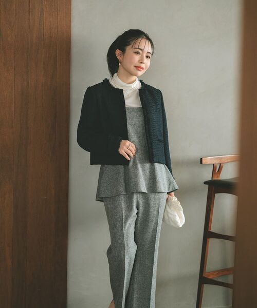 COHINA(コヒナ)の「ミックスツイードジャケット 【低身長・小柄女性】(ノーカラージャケット・レディース・ホワイト/ネイビー/ブラック・S/XS)」の13枚目の写真