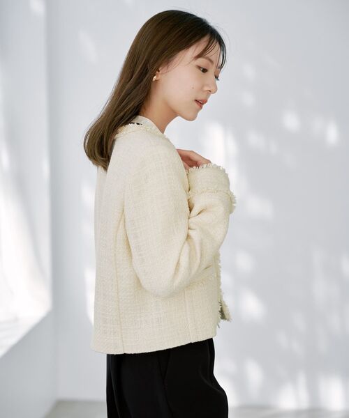 COHINA(コヒナ)の「ミックスツイードジャケット 【低身長・小柄女性】(ノーカラージャケット・レディース・ホワイト/ネイビー/ブラック・S/XS)」の21枚目の写真