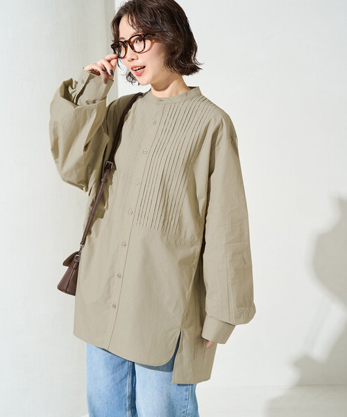 FREAK'S STORE(フリークスストア)の「限定展開 ピンタック オーバー ボタン ロング スリーブ シャツ(シャツ/ブラウス・レディース・ベージュ/イエロー/ブルー/オフホワイト/ブラック・フリ-)」の3枚目の写真