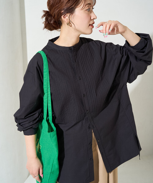 限定展開 ピンタック オーバー ボタン ロング スリーブ シャツ（シャツ