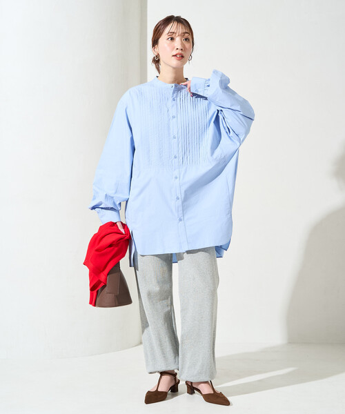 FREAK'S STORE(フリークスストア)の「限定展開 ピンタック オーバー ボタン ロング スリーブ シャツ(シャツ/ブラウス・レディース・ベージュ/イエロー/ブルー/オフホワイト/ブラック・フリ-)」の6枚目の写真