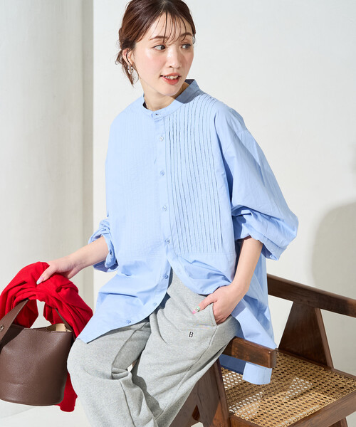 FREAK'S STORE(フリークスストア)の「限定展開 ピンタック オーバー ボタン ロング スリーブ シャツ(シャツ/ブラウス・レディース・ベージュ/イエロー/ブルー/オフホワイト/ブラック・フリ-)」の14枚目の写真