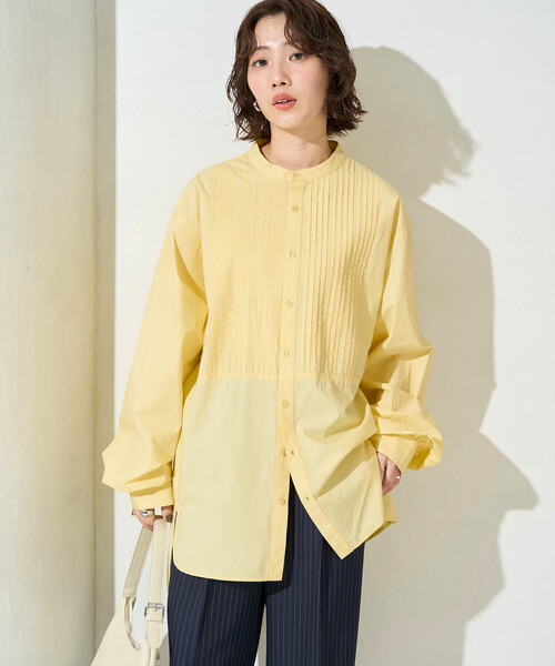 セール】限定展開 ピンタック オーバー ボタン ロング スリーブ シャツ