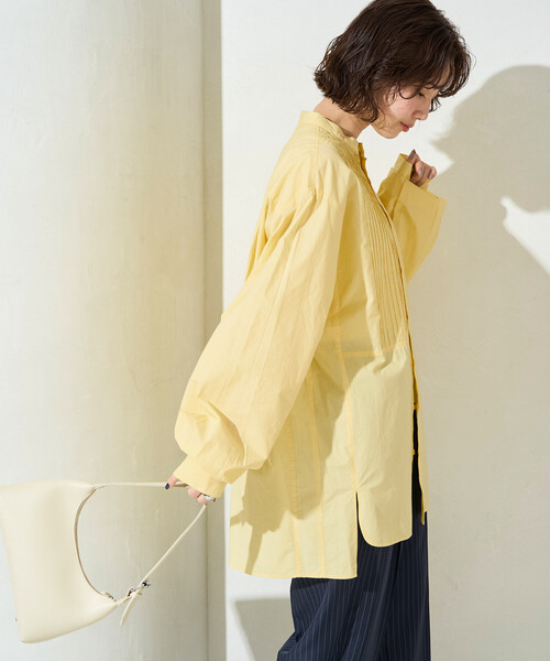 限定展開 ピンタック オーバー ボタン ロング スリーブ シャツ（シャツ