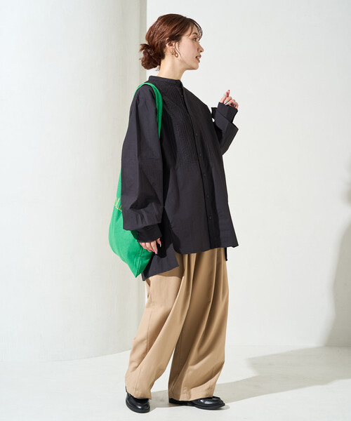 セール】限定展開 ピンタック オーバー ボタン ロング スリーブ シャツ