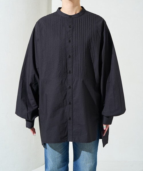 限定展開 ピンタック オーバー ボタン ロング スリーブ シャツ（シャツ