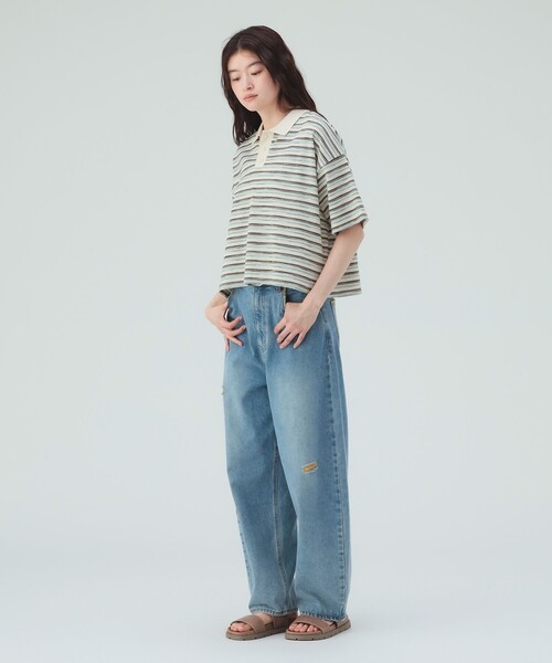 BEAMS HEART(ビームスハート)の「ワッフル ボーダー ポロシャツ(ポロシャツ・レディース・ホワイト系その他5/ブラウン/グレー/ホワイト系その他6/ダークブラウン/グレー系その他・FREE)」の8枚目の写真