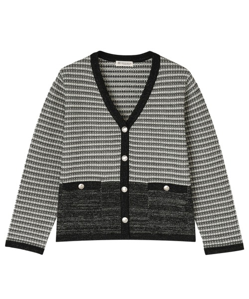 TOKYO SHIRTS（トウキョウシャツ）の「ツイード風 Vネック ジャケット（ノーカラージャケット・レディース・ネイビー/ブラック・M/L）」の2枚目の写真