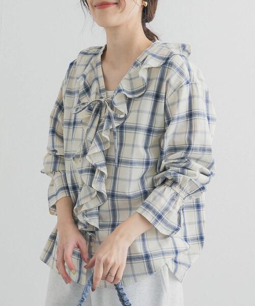 URBAN RESEARCH DOORS（アーバンリサーチドアーズ）の「チェックフリルブラウス（シャツ/ブラウス・レディース・ブルー系その他/ブラック系その他・FREE）」の3枚目の写真