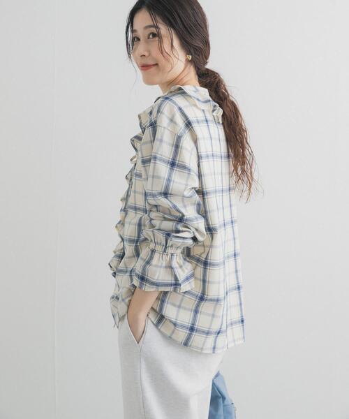 URBAN RESEARCH DOORS（アーバンリサーチドアーズ）の「チェックフリルブラウス（シャツ/ブラウス・レディース・ブルー系その他/ブラック系その他・FREE）」の6枚目の写真