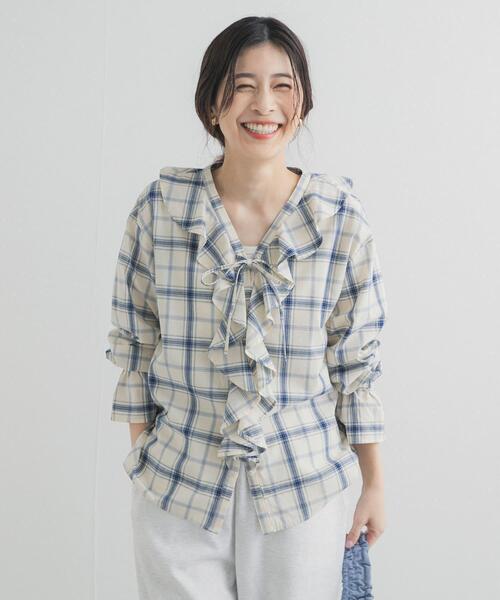 URBAN RESEARCH DOORS（アーバンリサーチドアーズ）の「チェックフリルブラウス（シャツ/ブラウス・レディース・ブルー系その他/ブラック系その他・FREE）」の7枚目の写真