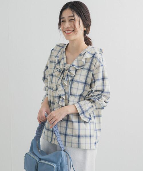 URBAN RESEARCH DOORS（アーバンリサーチドアーズ）の「チェックフリルブラウス（シャツ/ブラウス・レディース・ブルー系その他/ブラック系その他・FREE）」の8枚目の写真