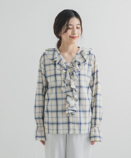 URBAN RESEARCH DOORS（アーバンリサーチドアーズ）の「チェックフリルブラウス（シャツ/ブラウス・レディース・ブルー系その他/ブラック系その他・FREE）」の10枚目の写真