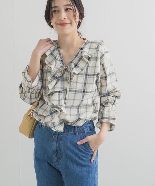 URBAN RESEARCH DOORS（アーバンリサーチドアーズ）の「チェックフリルブラウス（シャツ/ブラウス・レディース・ブルー系その他/ブラック系その他・FREE）」の22枚目の写真