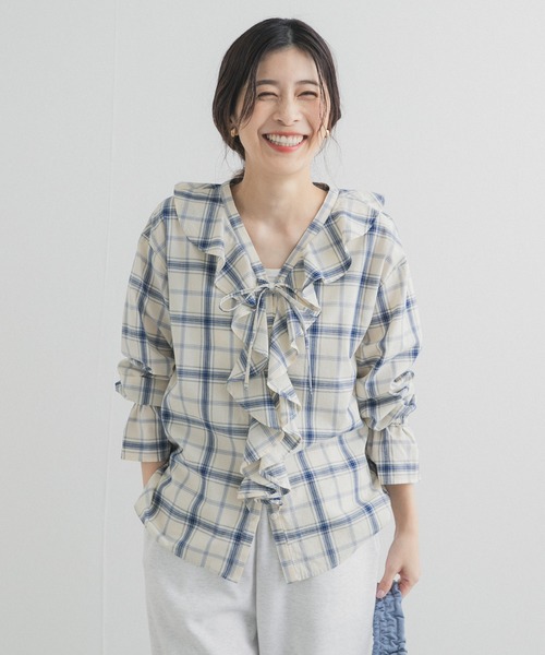 URBAN RESEARCH DOORS(アーバンリサーチドアーズ)の「チェックフリルブラウス(シャツ/ブラウス・レディース・ブルー系その他/ブラック系その他・FREE)」の7枚目の写真